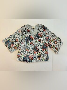 Anthropologie Maeve Umi Wrap Floral Silk Blend Kimono Sleeve Top XS Sheer Boho